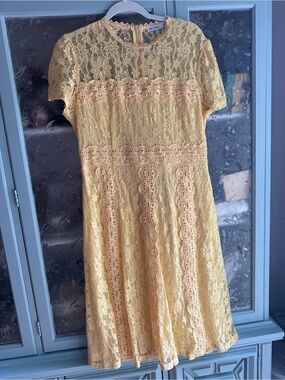 Ticosa Pale Yellow Lace Long-Sleeve Dress